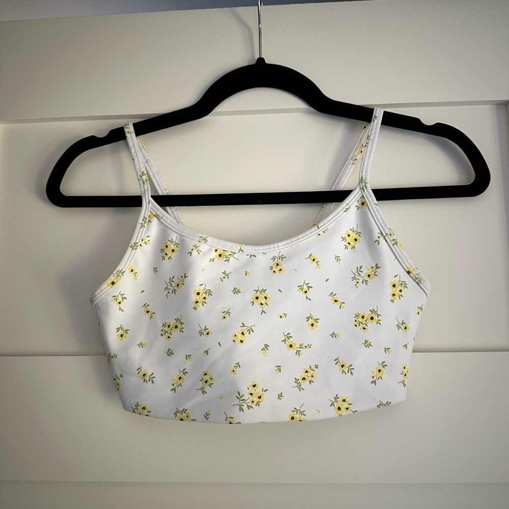 Aqua White Camisole with Yellow Floral Print